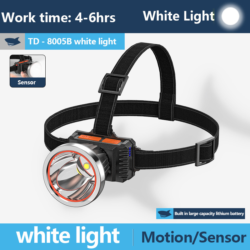 Smiling Shark Headlamp, Head Lamp Led Rechargeable 6 Modes 7*White