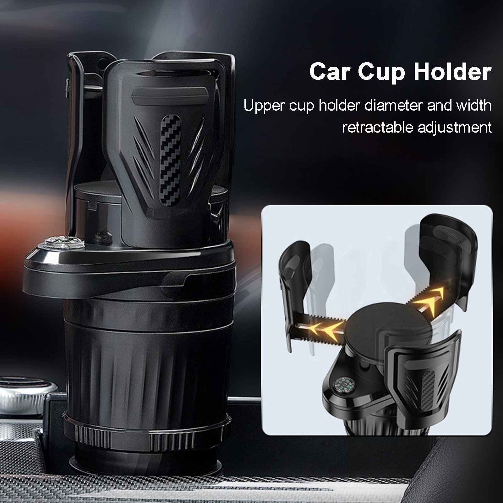 1 Car Cup Holder Expander, Multi-functional Large Size 360° Car