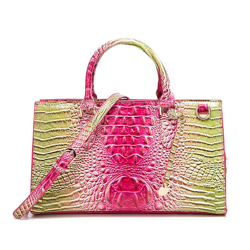 Ombre Crocodile Pattern Handbag, Women's Leather Shoulder Bag