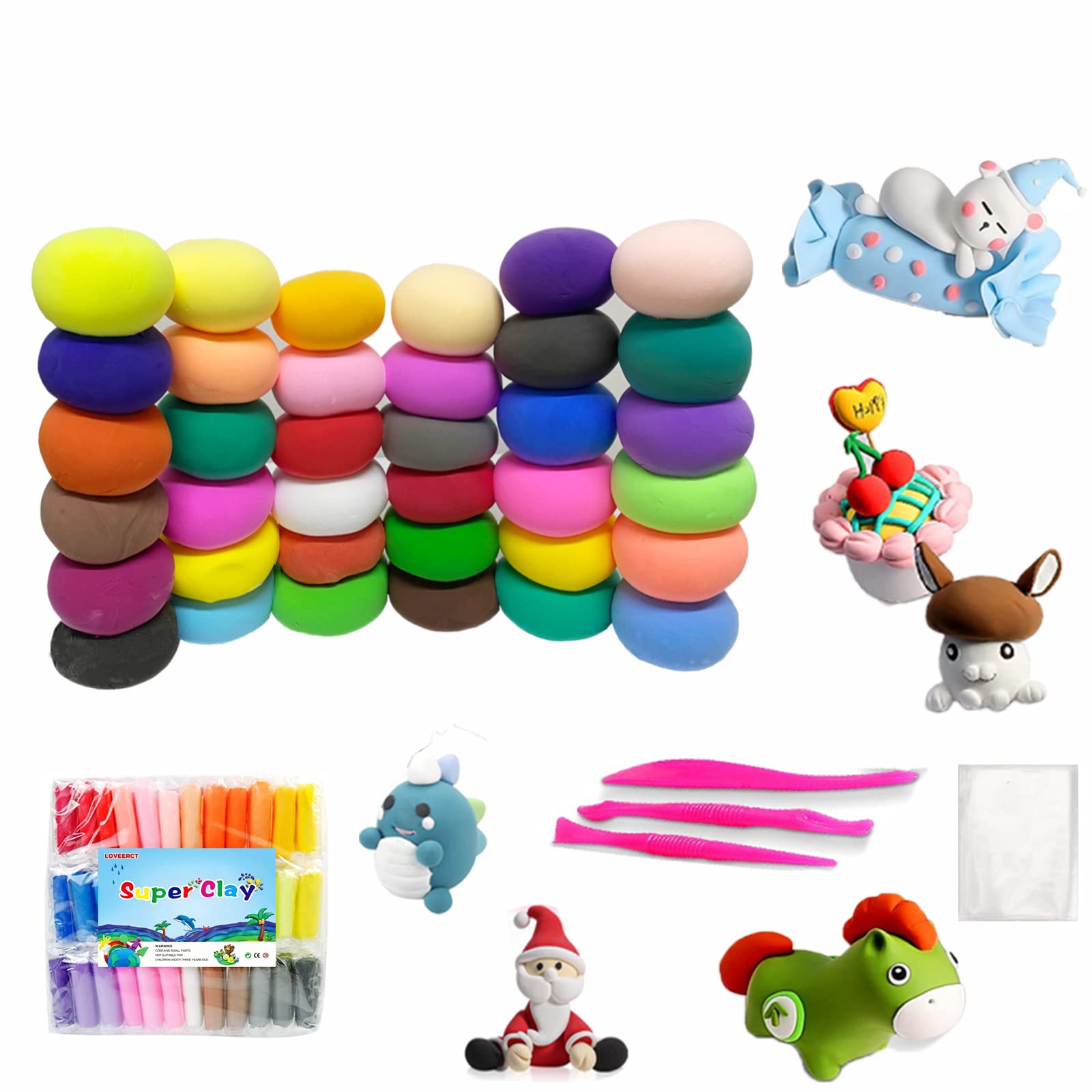 Air Dry Clay Kit 24 Colors Modeling Clay Magic Clay Polymer Clay for Kid,  Air Clay, Safe & Non-Toxic