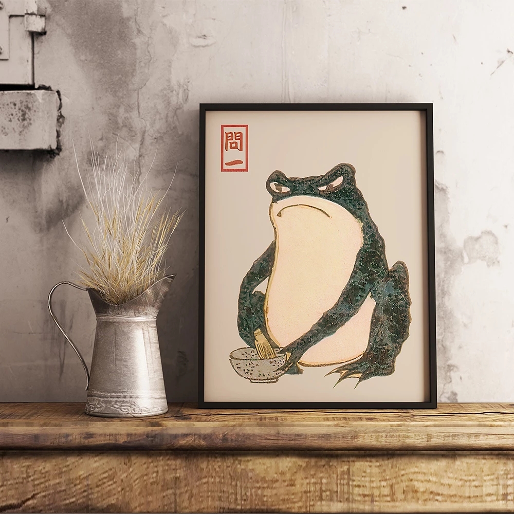 Frog in the swamp - Vintage Japanese Woodblock Print Art Framed Art Print  by VintageJapaneseArt