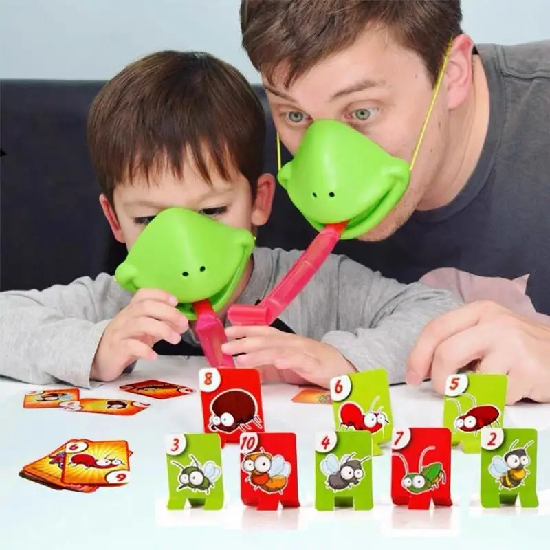 frog mouth sticking out tongue board game greedy snake chameleon playing cards competitive parent child interactive desktop childrens toys details 0