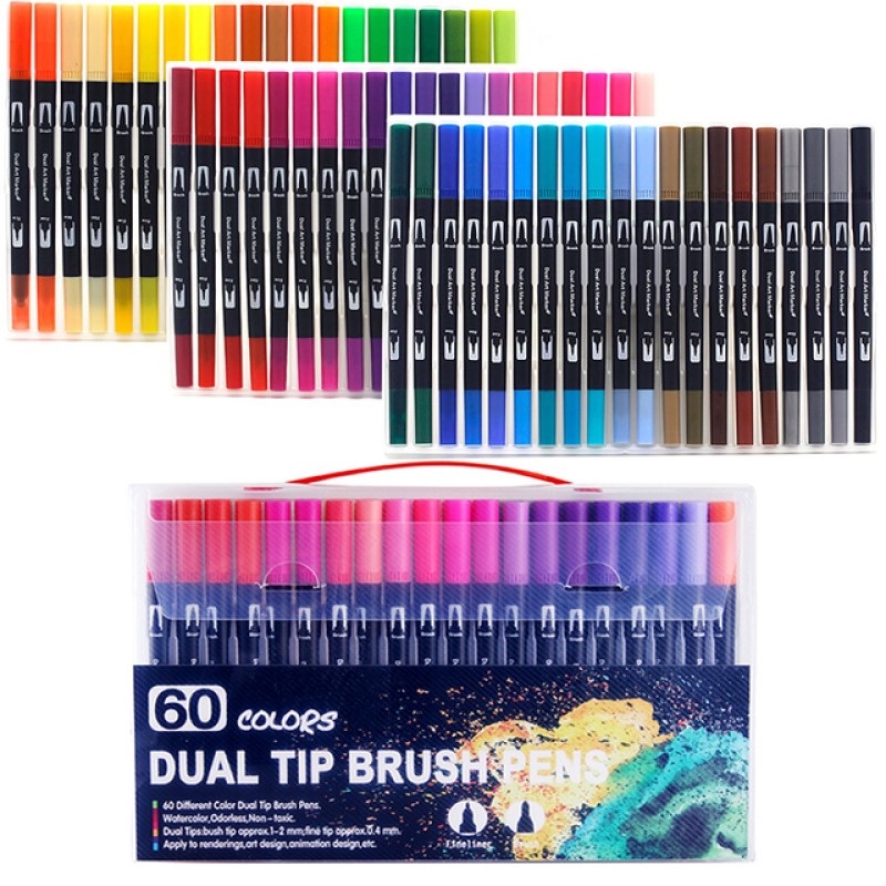 KALOUR 79 Art Markers Pens Set,Dual Tip (Brush and Fine Point),Color Number  and Color Name,Art Marker for Coloring Lettering Calligraphy Drawing
