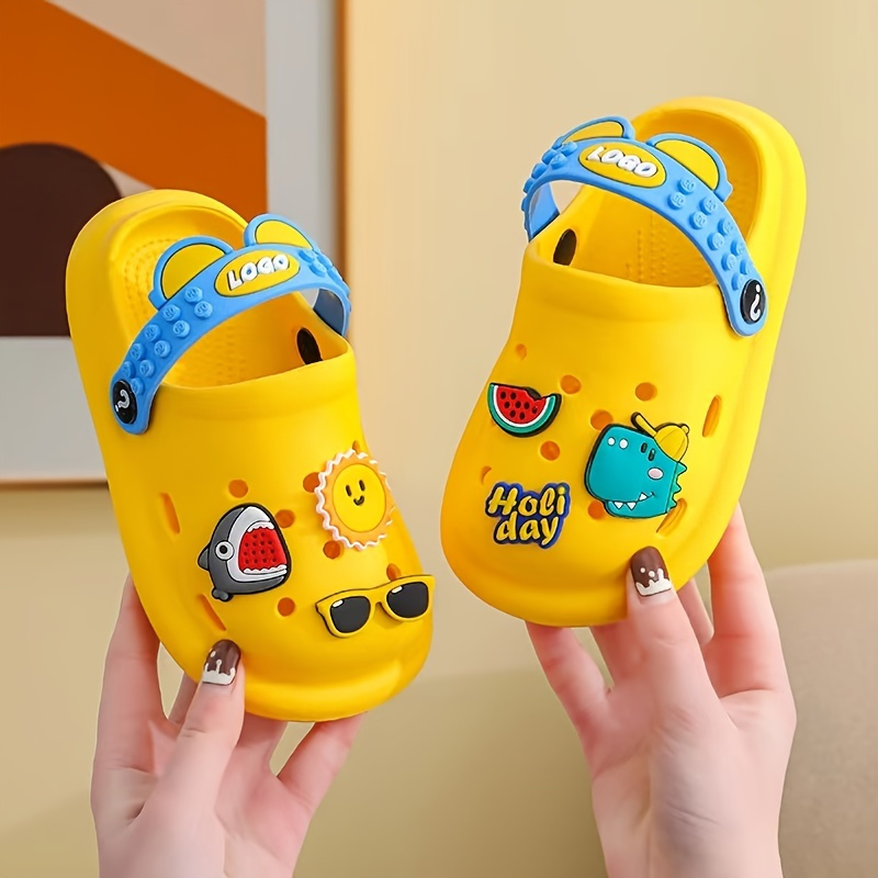 Boys And Girls Casual Clogs With Cute Cartoon Dinosaur Shark Pattern Decoration, Non-slip Slip-on Breathable EVA Sandals