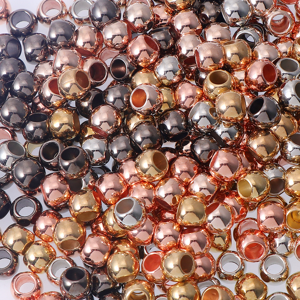 100pcs Of Plastic Abs Electroplated Glossy Large Hole Round Beads For Jewelry Additions And Crafting Supplies