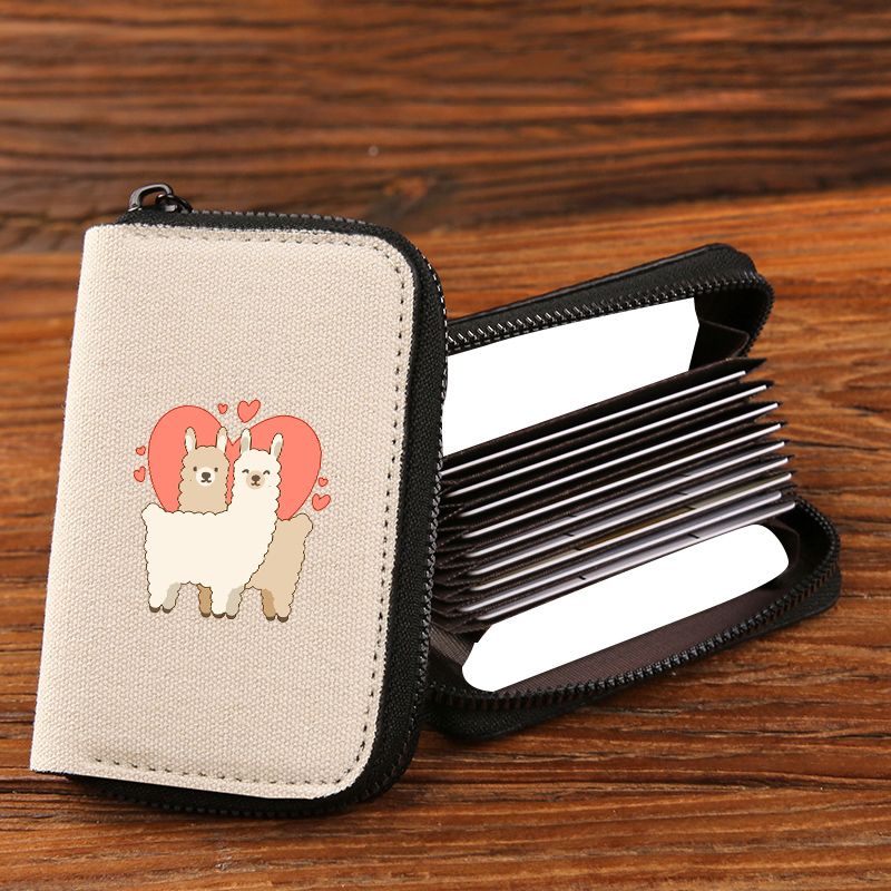 1pc Valentine's Day Gift Cartoon Animal Love Pattern Men's And Women's  Large Capacity Bank Card Id Bag Simple Casual Canvas Organ Card Bag Multi  Slot Card Holder Business Card Card Holder Student