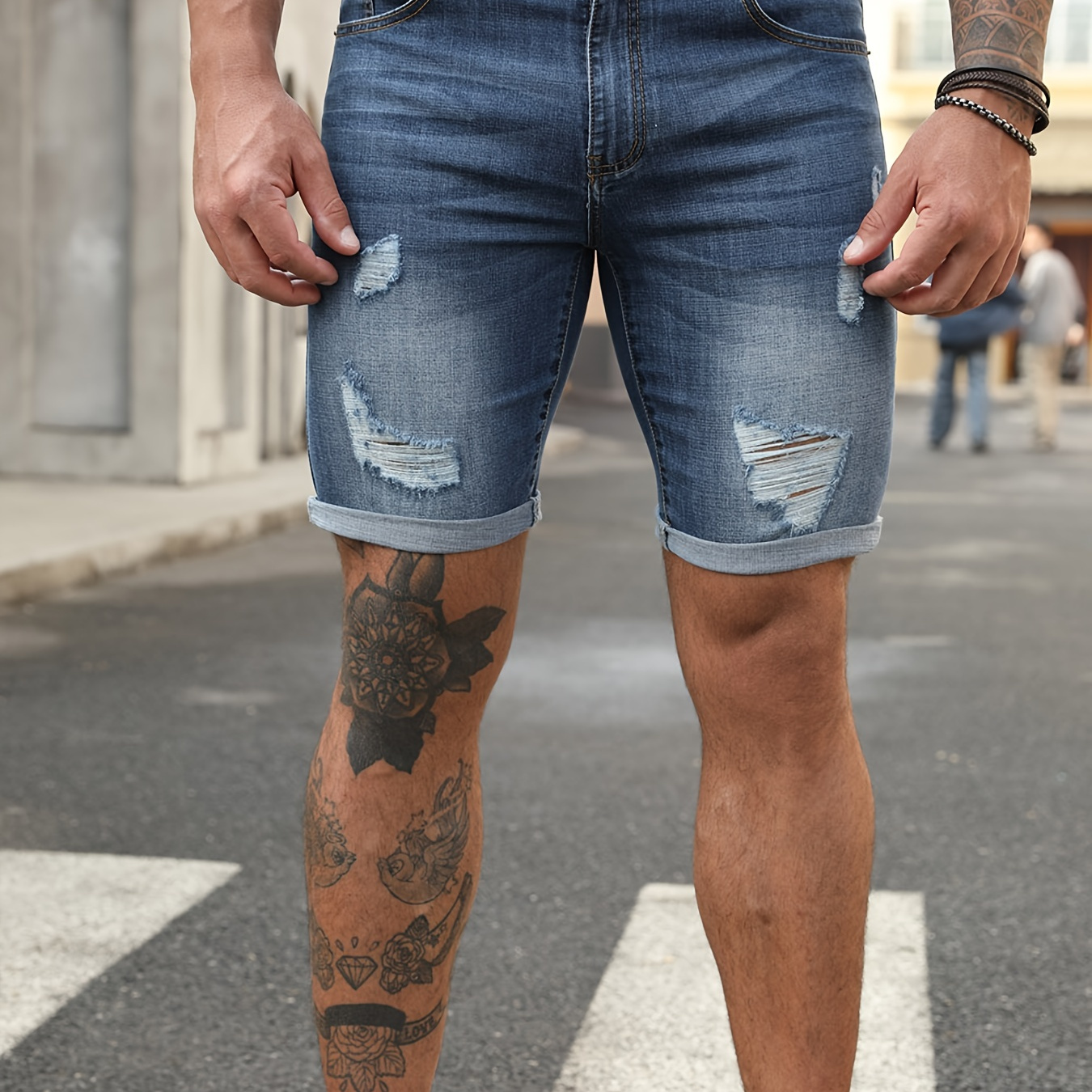 Frontwalk Mens Casual Ripped Jean Shorts Slim Fit Hole Short Pants