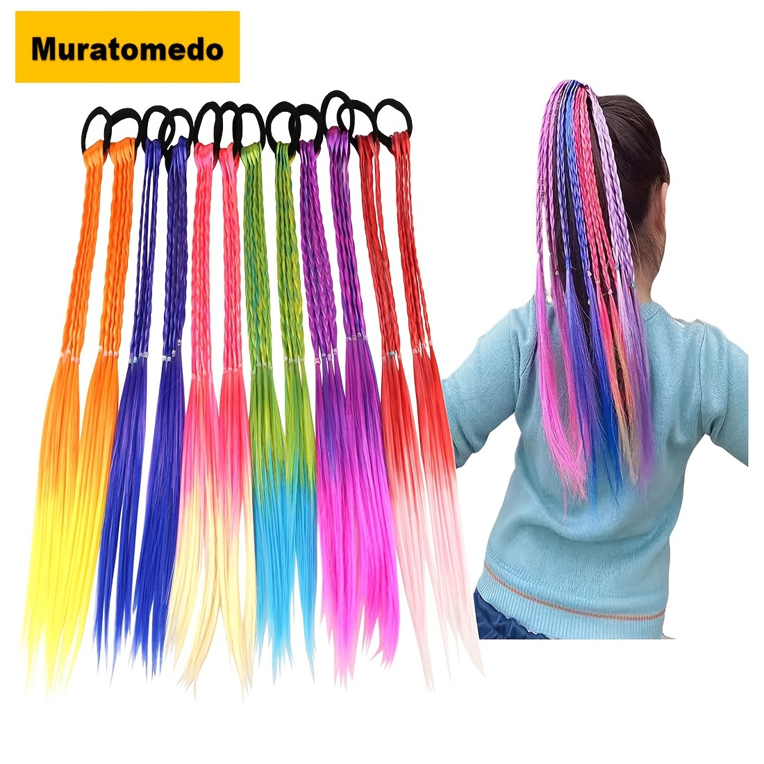 

12pcs Girls Hair Extensions Accessories, Gradient Twist Braided Hair Wigs Hair Ties, Decorative Hair Accessories For Party Performance, Ideal Choice For Gifts