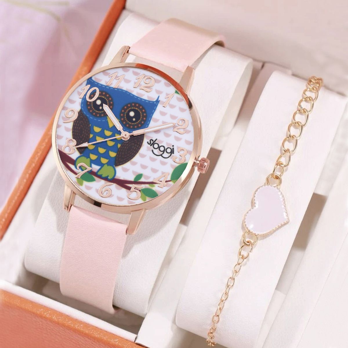 1pc Cartoon Owl Ladies Fashion Leather Strap Quartz Wrist Watch 1pc Love  Heart Bracelet - Clothing, Shoes & Jewelry - Temu
