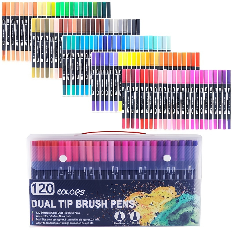 12/60/120 Colors Dual Tip Brush Art Marker Pens Fineliner and Brush Markers  Set Perfect for Kids Adult Artist Coloring - AliExpress