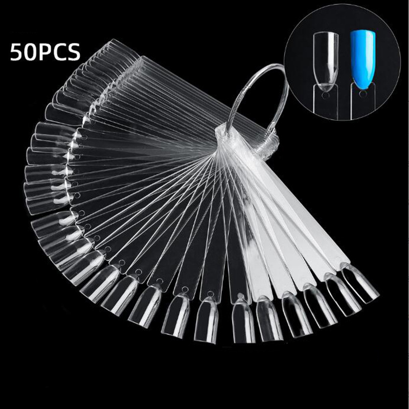 TEMU 50 stuks Nagelvormige Sticks met Ringen, Transparante Ventilatorvormige Nagellak Oefen Display Tip Nagel Sticks, Nagelkunst Oefen Kleurrijke