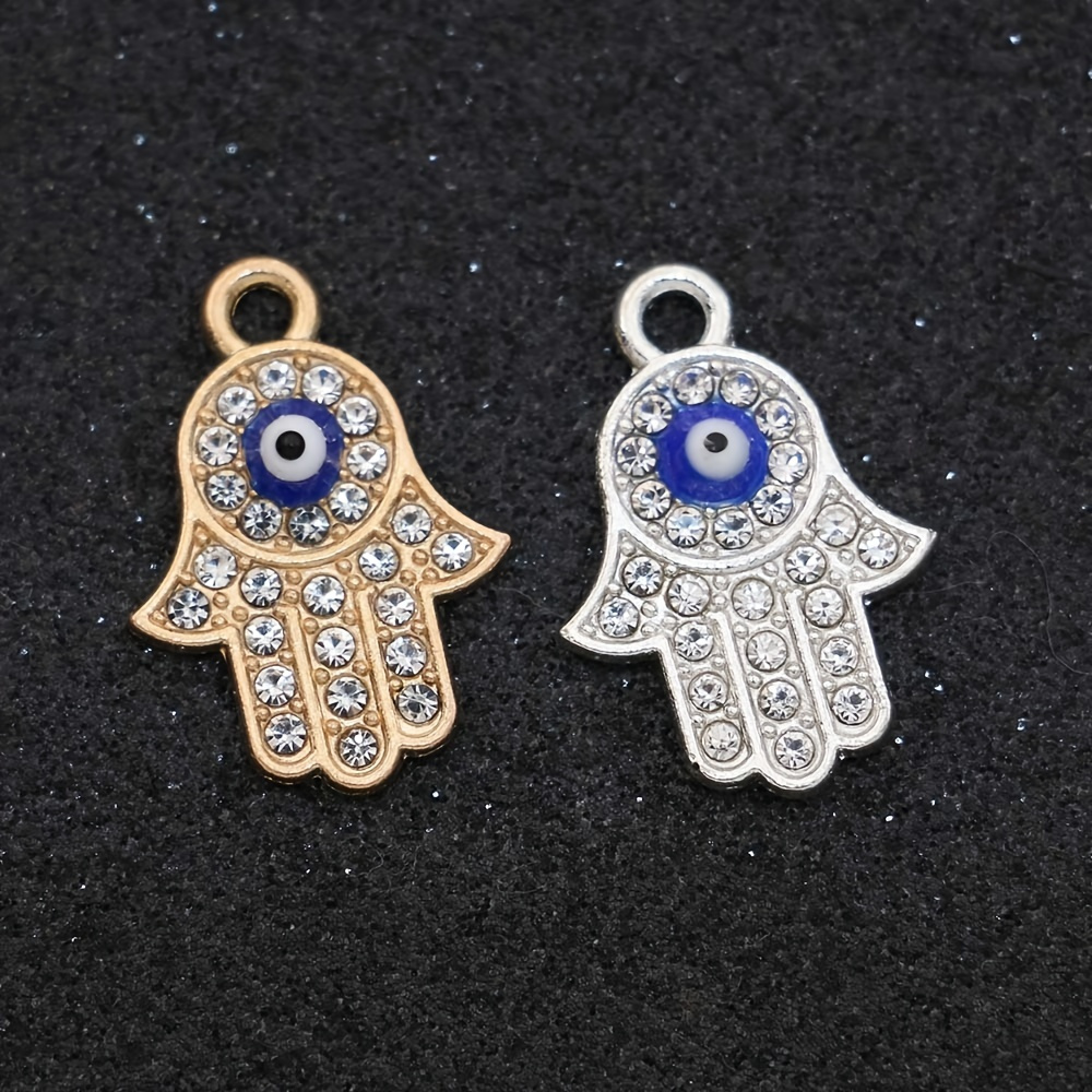 

5pcs Gold Plated Crystal Fatima Hand Evil Eye Charm Pendant For Jewelry Making Necklace Bracelet Earrings Accessories Diy Craft