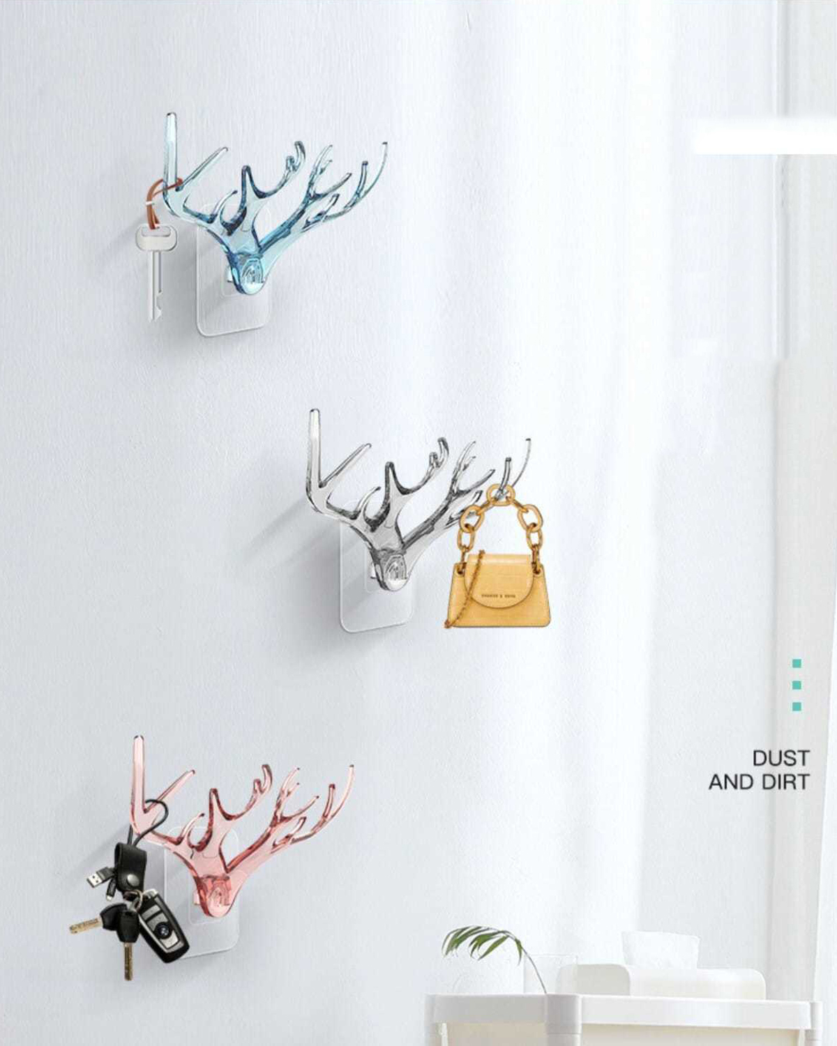 1pc Creative And Cute Deer Antler Hook For Nordic Style Wall-mounted Holder  For Keys, No-hole Hooks On Inside Of Door Or Behind Door, With Adhesive
