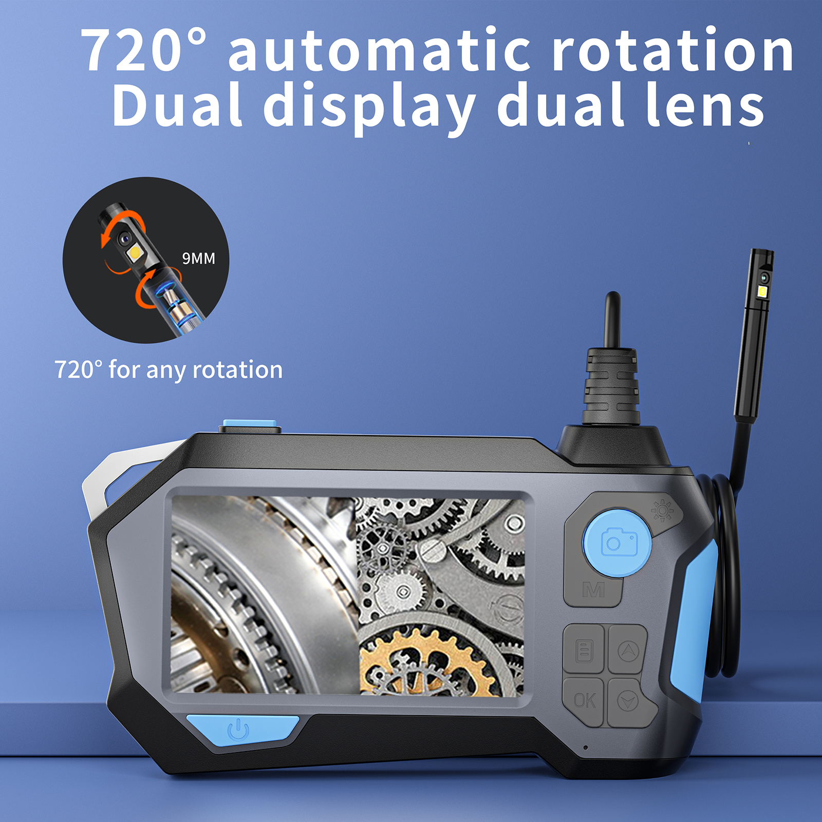 Teslong Dual Lens Inspection Camera Industrial Borescope Endoscope 5 IPS  Screen