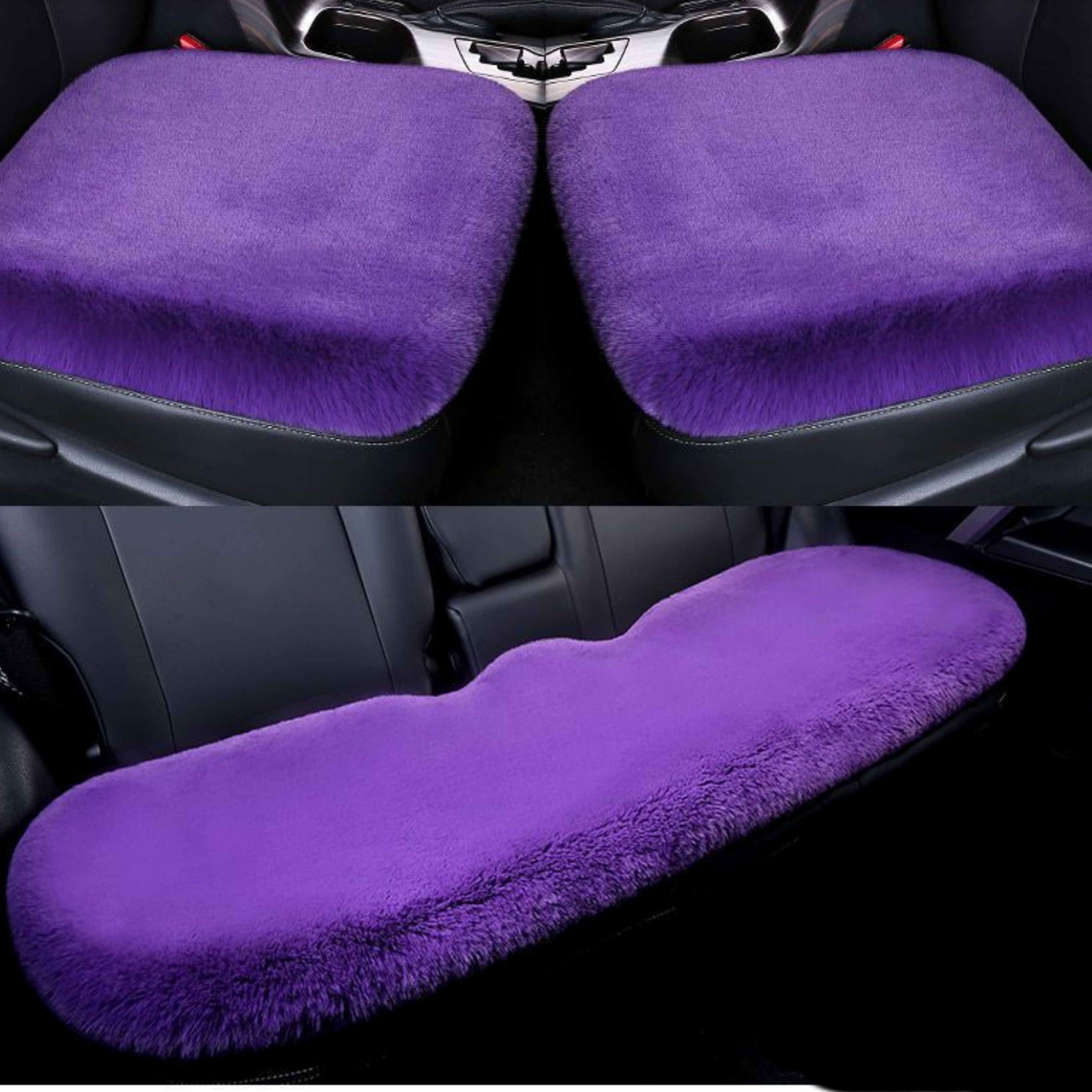 Warm Car Seat Cover Front Plush Rear Pad Cushion Auto Protector for Winter  Soft (Black)