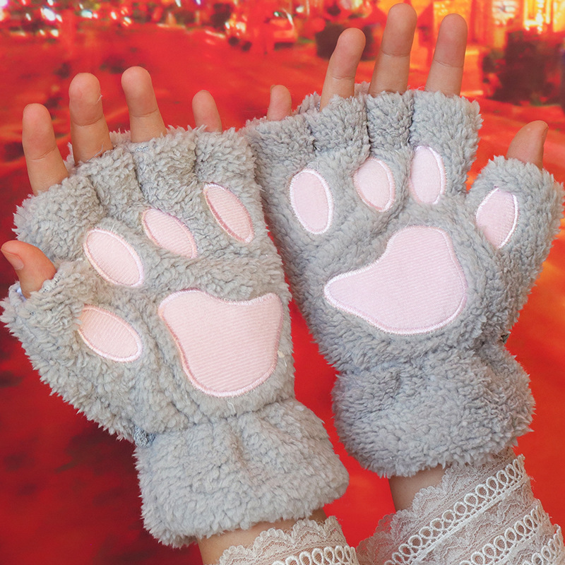Cat Paw Soft Fuzzy Lined Flip Up Down Top Fingerless Mitten Gloves Cute Aesthetics Winter Warm Gloves Accessories,Temu