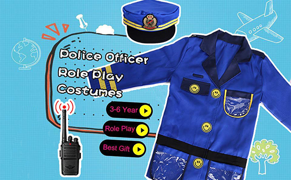  tuptay Disfraz de policía para niño, oficial de policía,  Csoplay, trajes de 10 piezas para Halloween, carnaval, niño (niño-L) :  Juguetes y Juegos