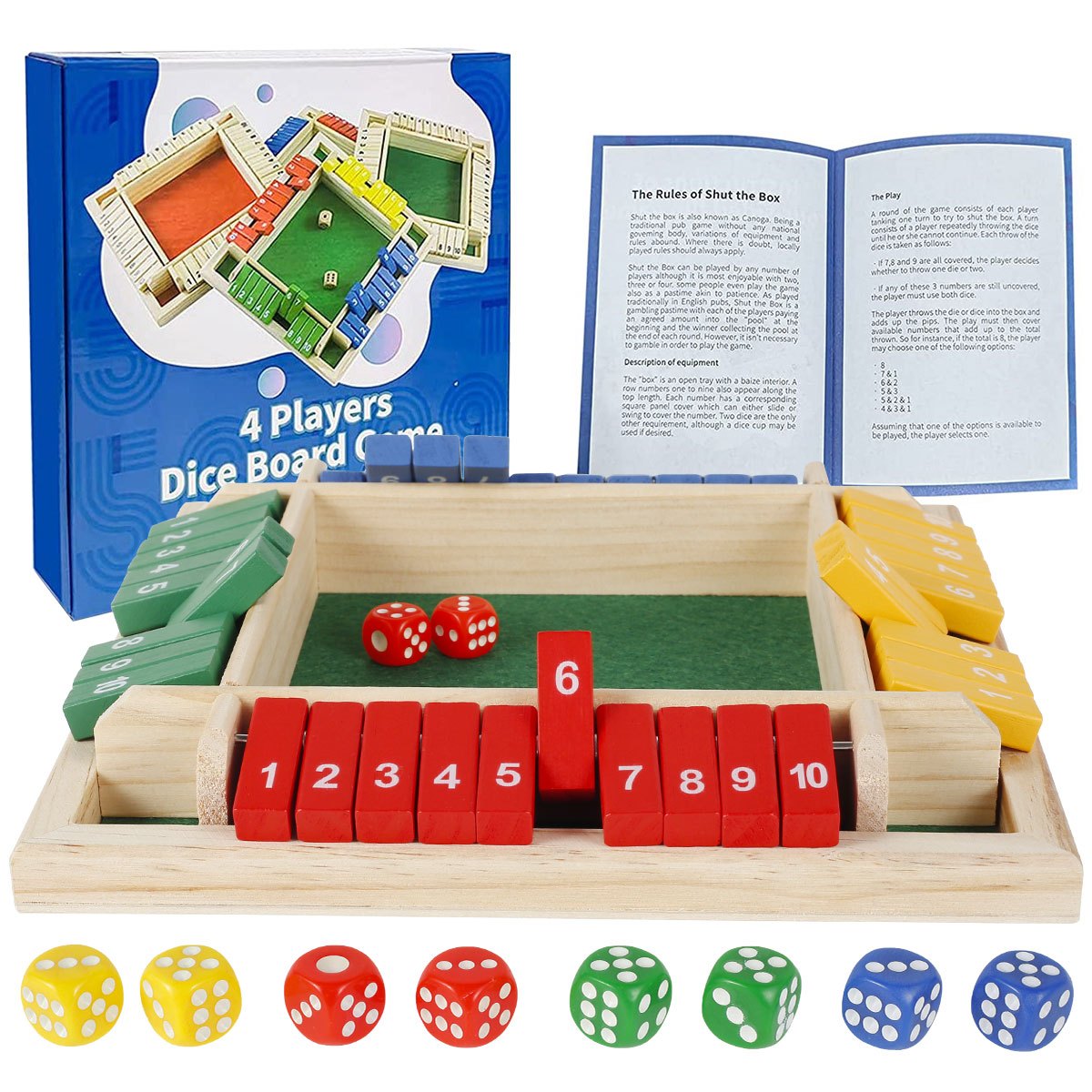 Shut Box Dice Game Wooden Party Family Board Game 2 4 - Temu