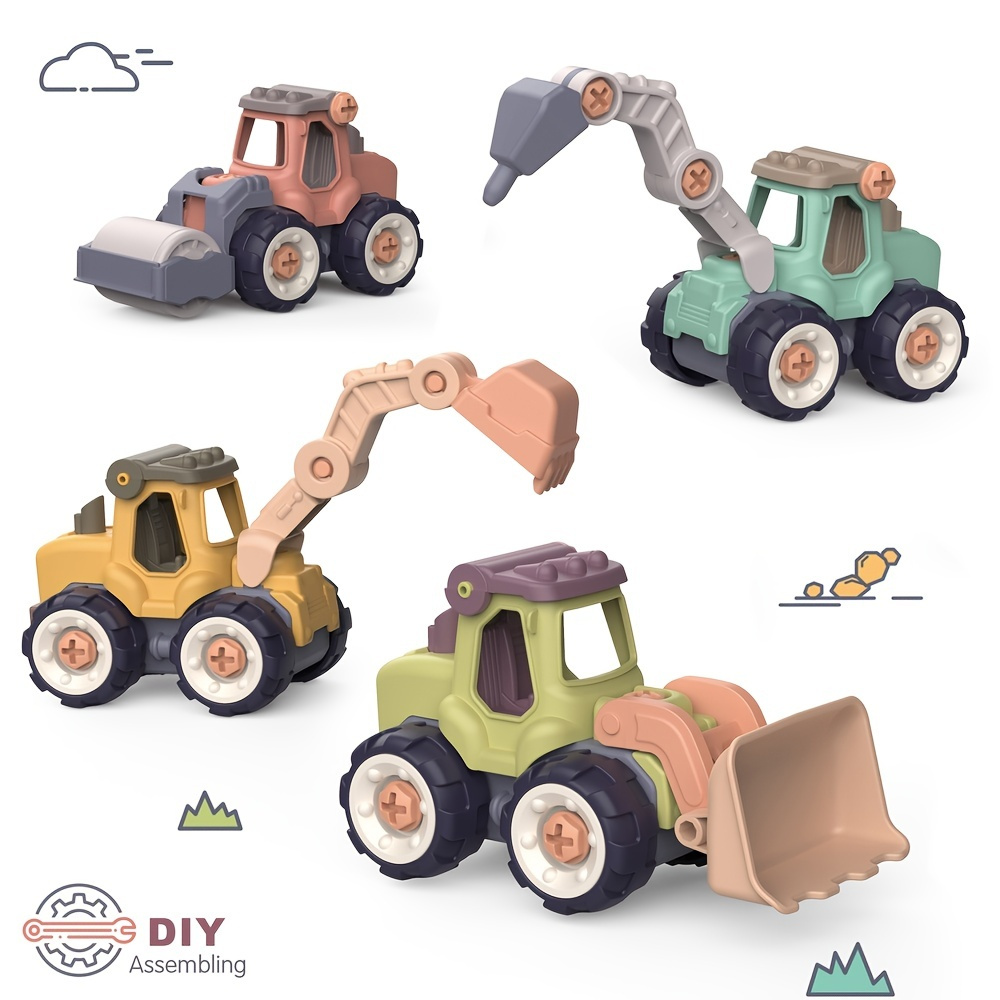 4 Pack Take Apart Construction Trucks Cars Toys For Boys 1 Year Old ...