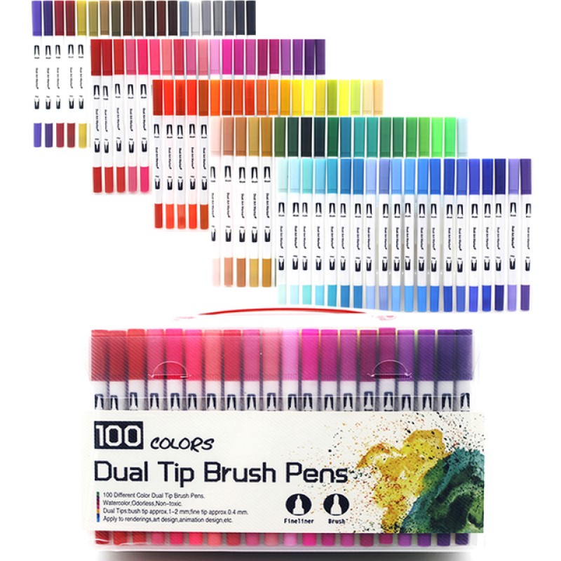 100 Color Dual Tip Brush Pen Marker Set for Sketch Watercolor Calligraphy  Coloring Art Manga