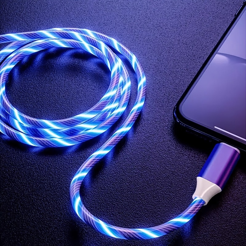 

Usb Led Streamer Glow Flowing Charging Cable Cord, Lightning Usb Type C Charging Cable For Iphone Android Smartphones