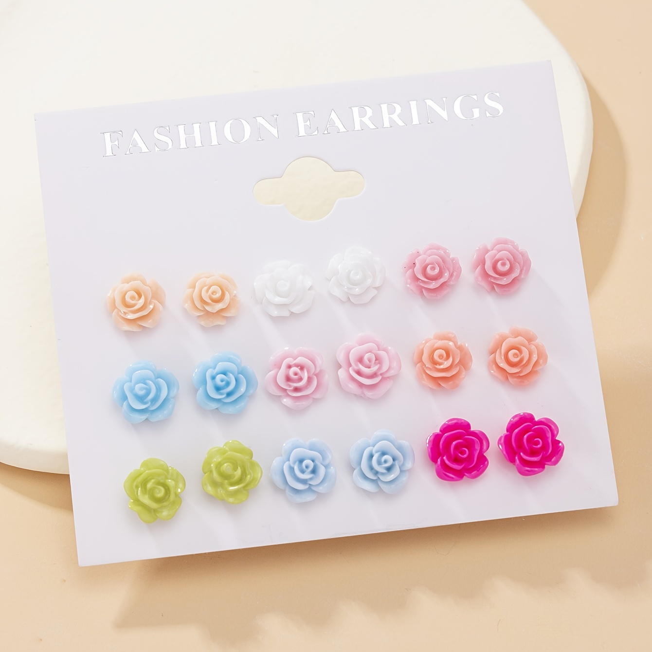 

9pairs Multicolor Flower Stud Earrings Set Simple Plastic Flower Earrings For Women Daily Ear Accessories
