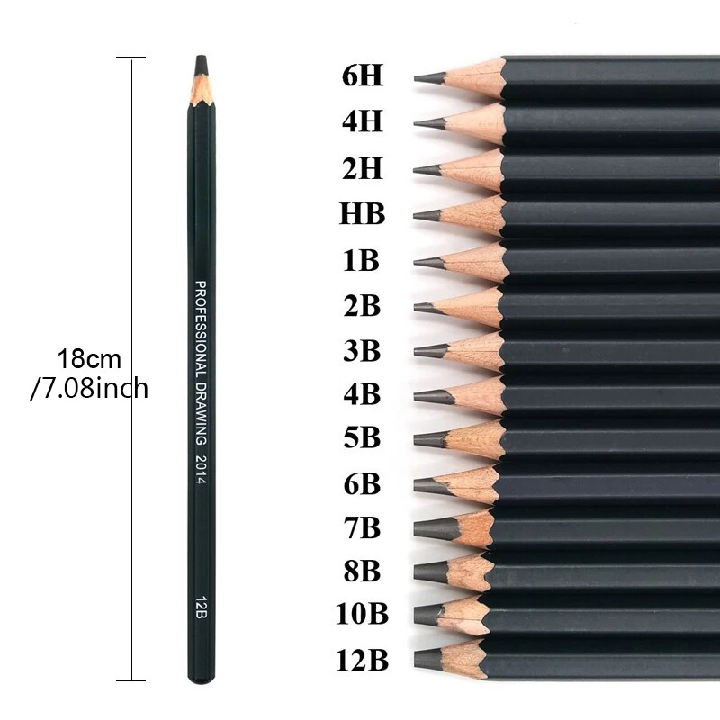 Brutfuner 14pcs/set 4H-14B Wooden Lead Pencils Set Professional Drawing  Journal Writing Pencils For School