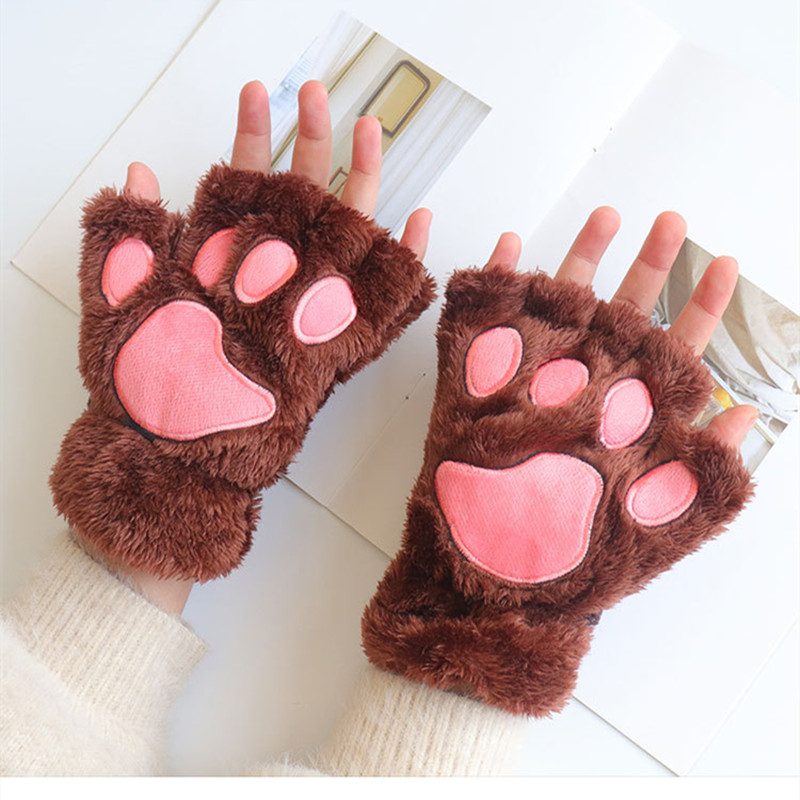 3 pares de guantes de pata de gato, guantes sin dedos, guantes de felpa de  invierno para mujeres y niñas
