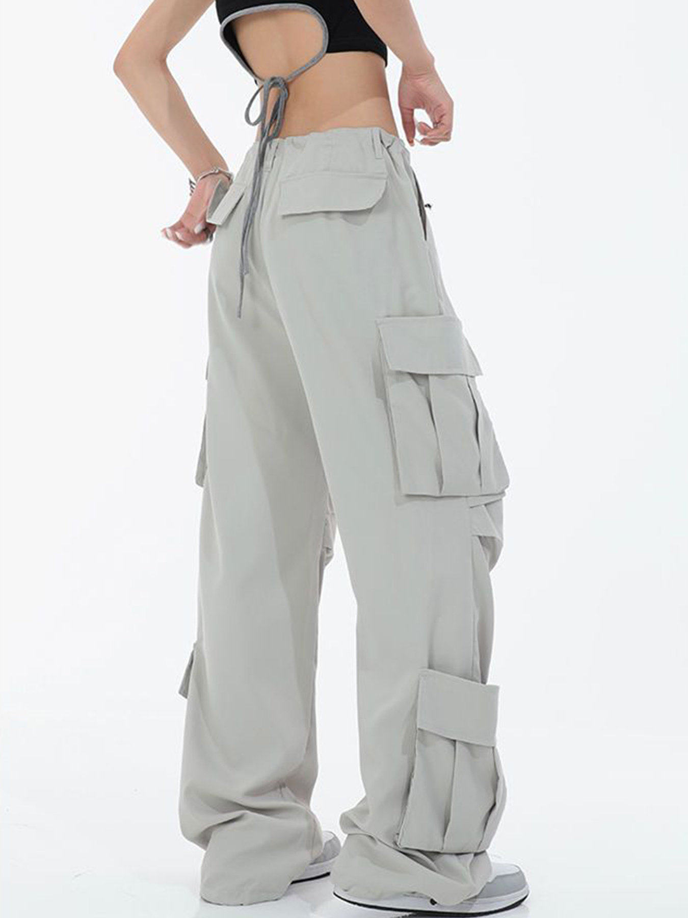 Solid High Waist Y2k Pockets Cargo Pants Stylish Outdoor Temu