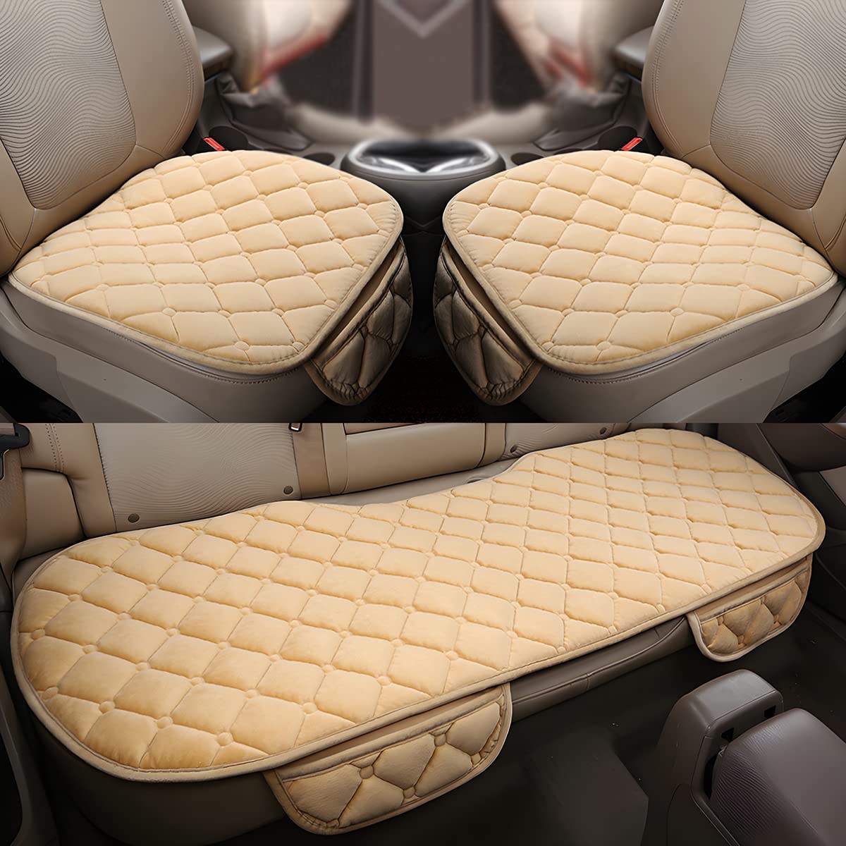DailySale 2-Pack: Simple Comfortable Car Front Cushion Non-Slip Breathable Car Cushion | Beige