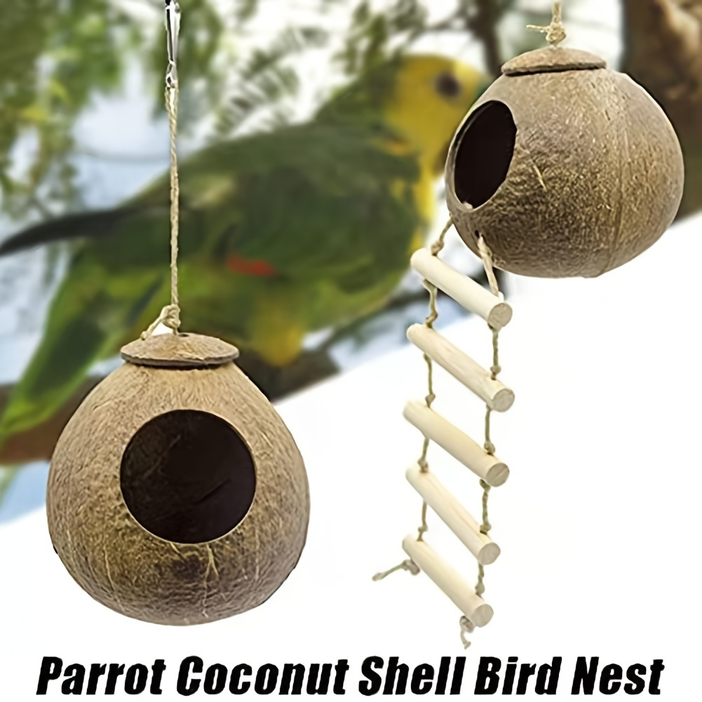 Parrot Birds Nest Natural Coconut Shell Shape Fixed Swing Bed Cave Hut ...