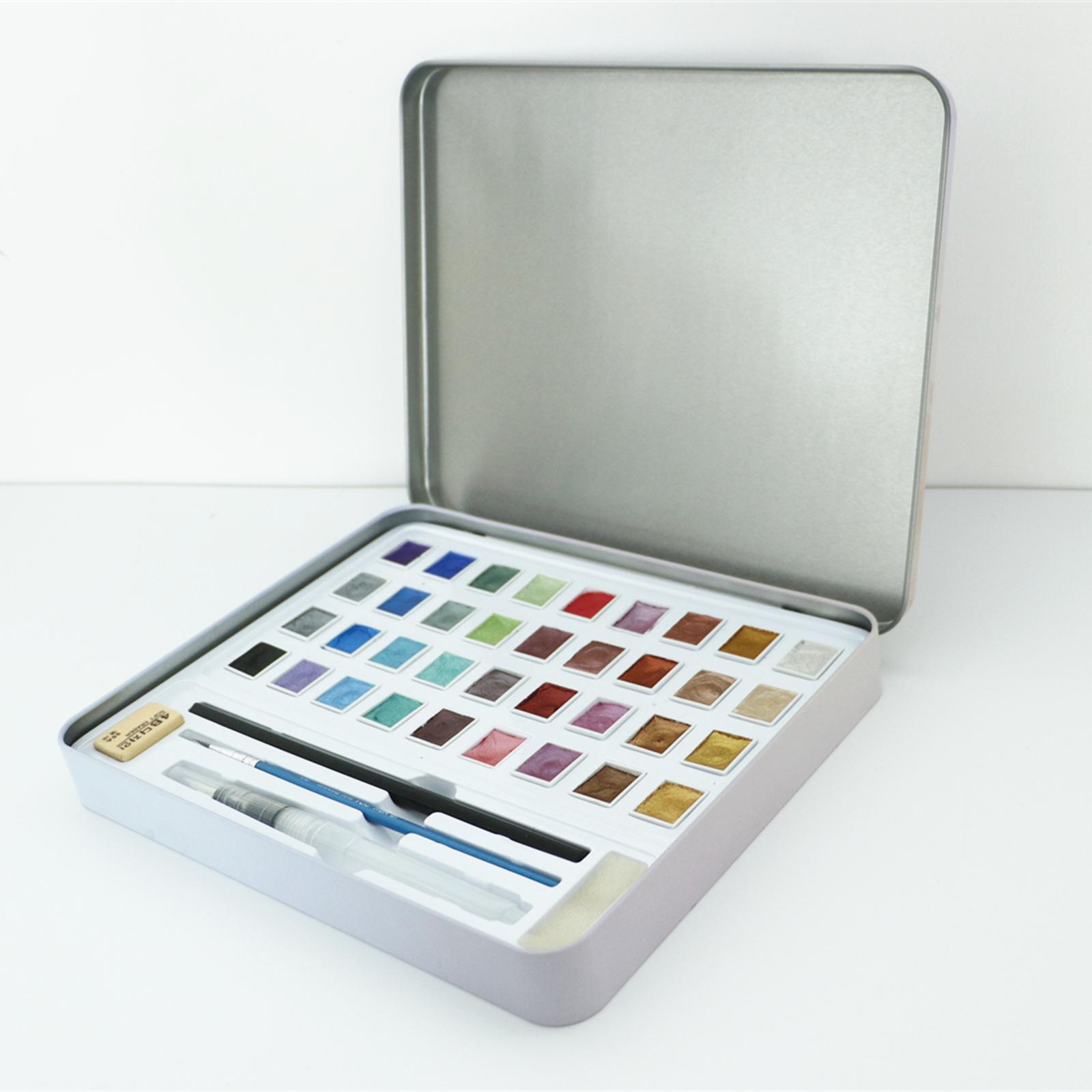 Deyuer 12/36/48Color Pearlescent Glitter Watercolor Pigment Paint Set with  Iron Box 