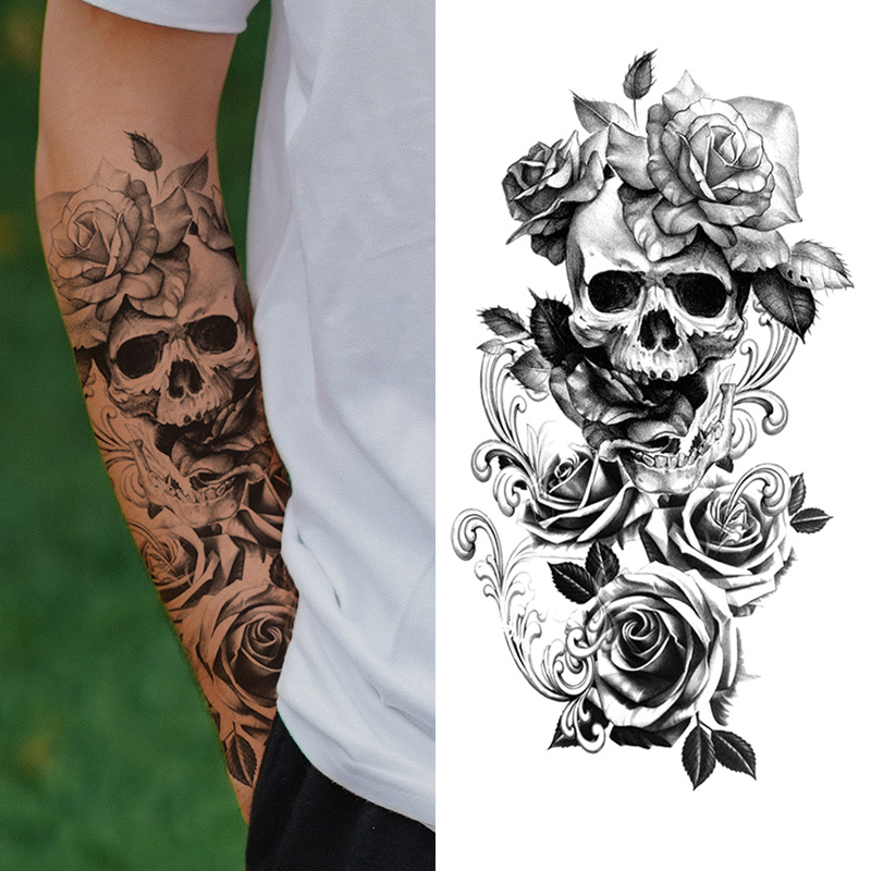 Half Sleeve Arm Temporary Tattoo Sticker Adult Men Skull - Temu