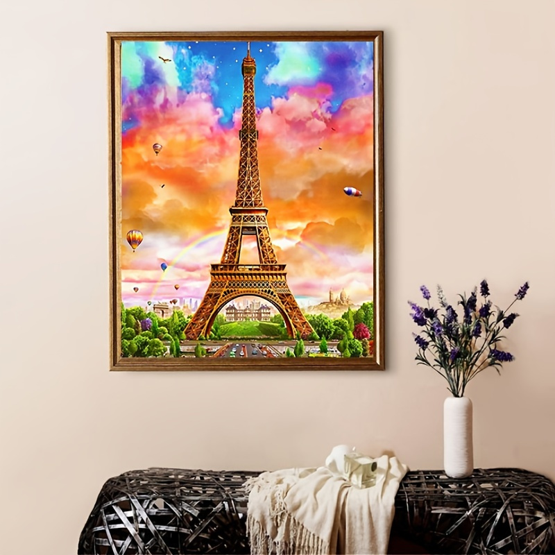 Adult Diamond Art Eiffel Tower Landscape Adult Diamond Painting Kit Sunset  Landscape Painting By Number Adult Landscape Gem Art Wall Home Decor 15.75*