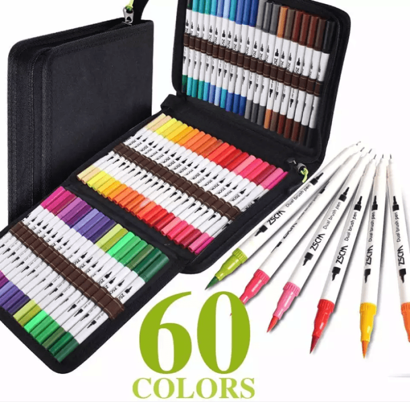 ZSCM 32 Colors Dual Tip Brush Pen Art Markers Set, Artist Fine and Brush Tip  Colored Pens 
