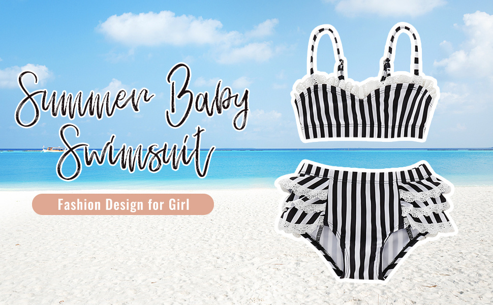 Girls Vertical Stripes Lace Ruffles Bikini Beach Kids Swimwear Clothes Bathing Suits - Temu Spain