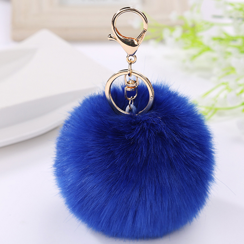 New! Royal Blue Fur pom pom keychain fur ball bag pendant charm