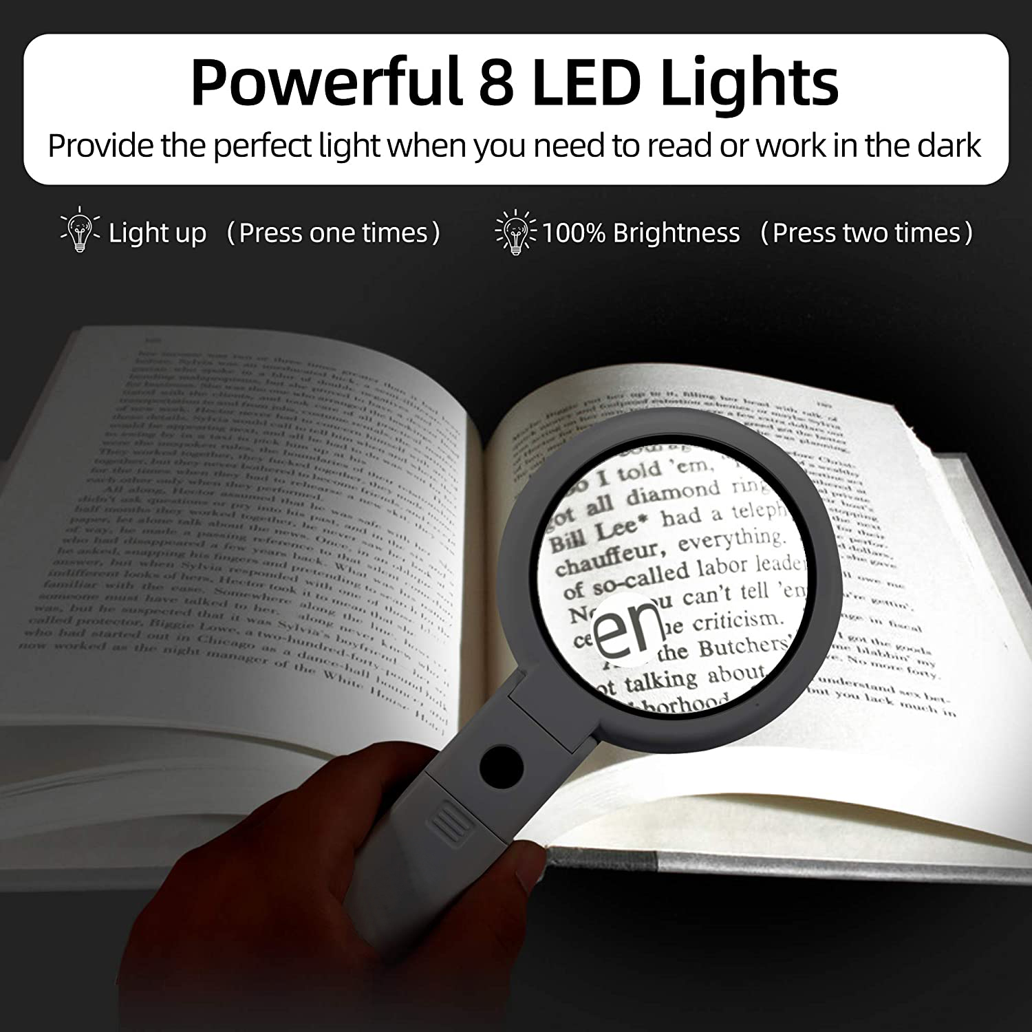 LED Magnifying Glasses Sight Enhancing Bright Eyewear- 160% Magnification - Upgraded USB Rechargeable, Black