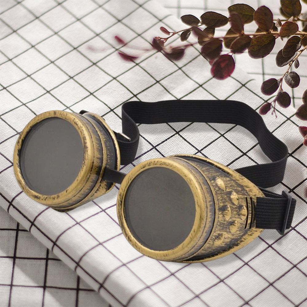 Red Lens Victorian Steampunk Goggles Glasses Welding Cyber Punk Gothic  Cosplay