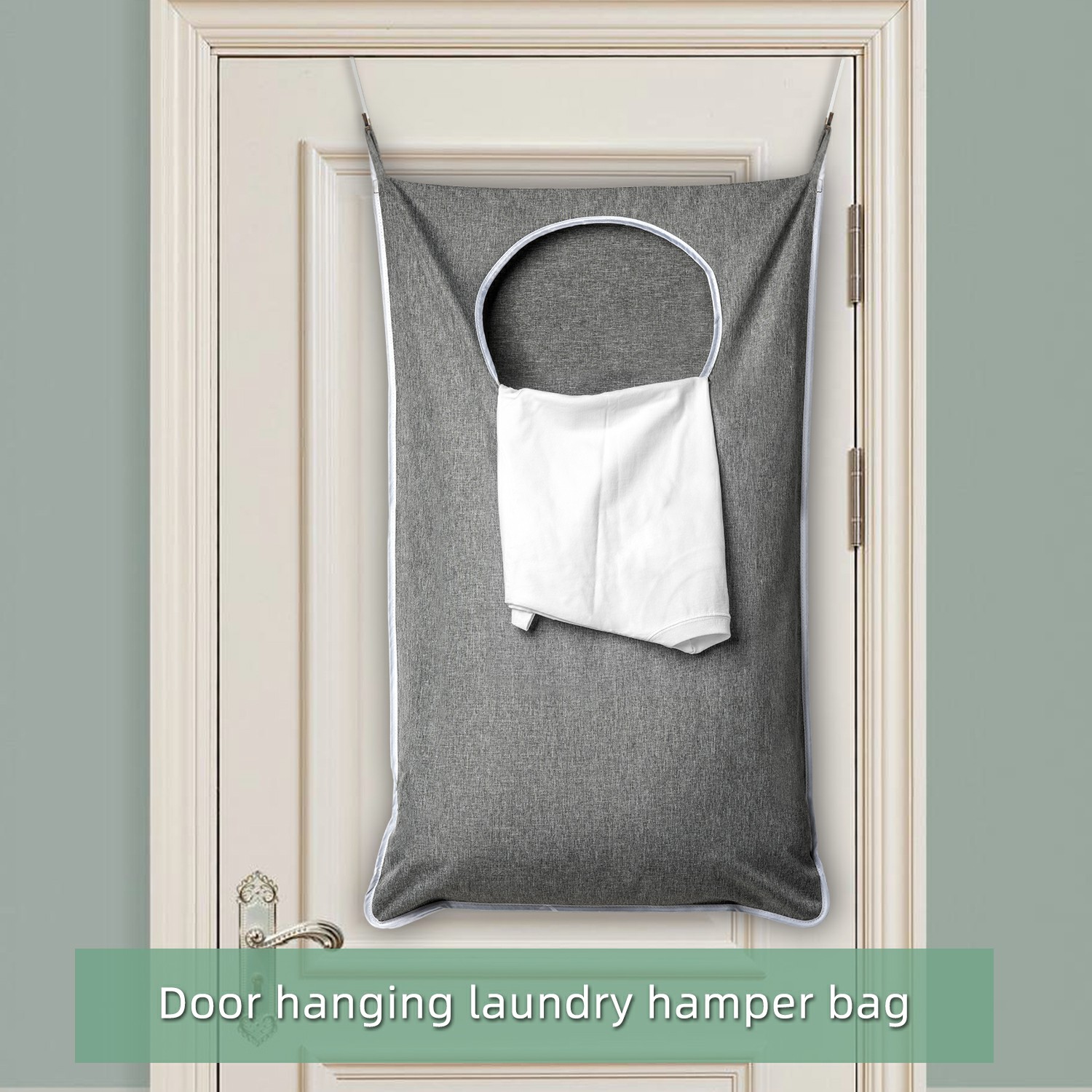 1 2 pack xl door hanging laundry hamper bag hanging laundry basket with large opening and 2 types of hooks for   dirty clothes large size 36 5x22 5 inch hanging laundry bag grey blue black details 5