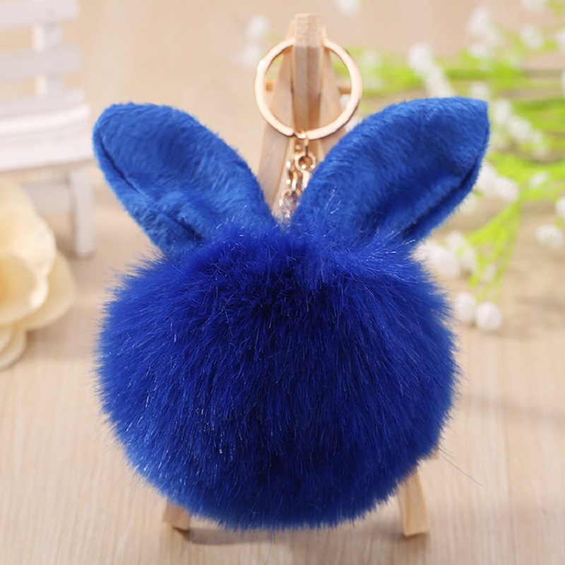 Rabbit Ears Fur Ball Bag Charms With Golden Keyring Pom Pom Fluffy