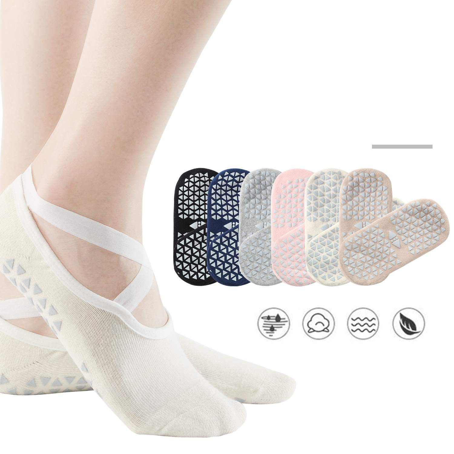 6 pares/paquete de calcetines antideslizantes con agarre de yoga para  mujer, tobillera antideslizante Pilates Barre Fitness calcetines, tamaño  5-10 - Temu