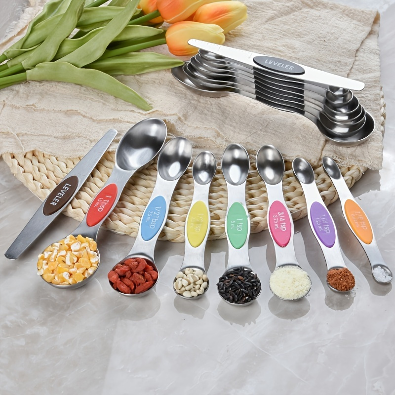 1set 8pcs Magnetic Double Headed Measuring Spoon Multi Function