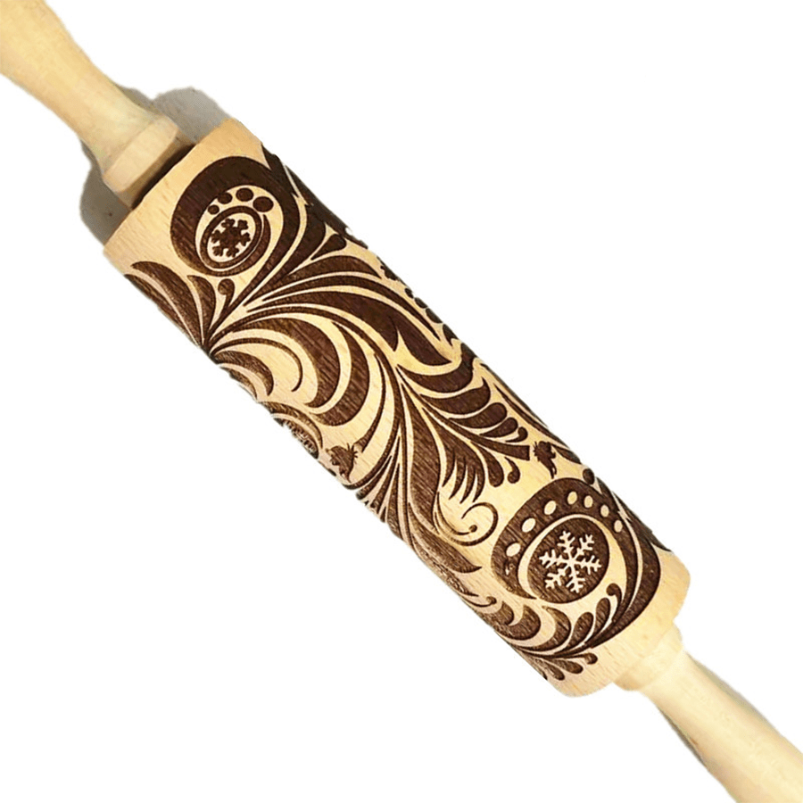 Embossed Wooden Rolling Pin With Design Plants And Flowers - Temu