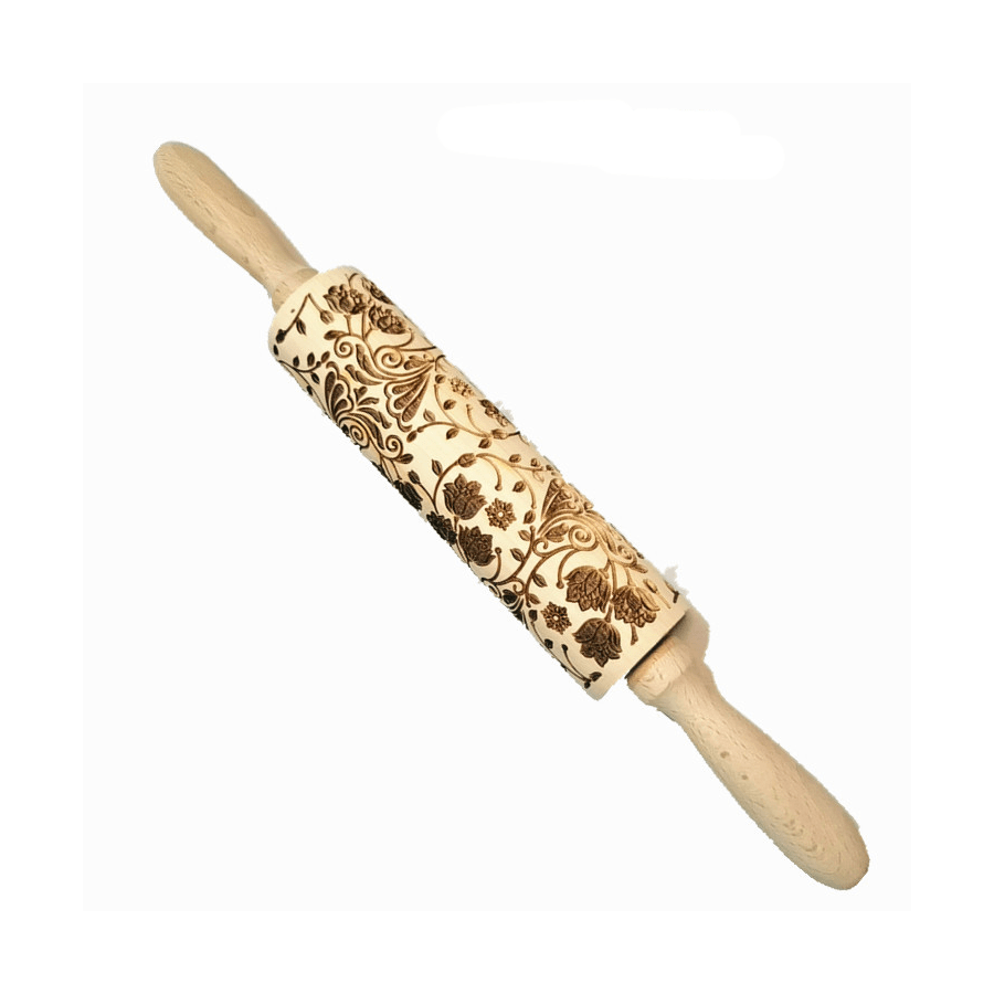 Embossed Wooden Rolling Pin With Design Plants And Flowers - Temu