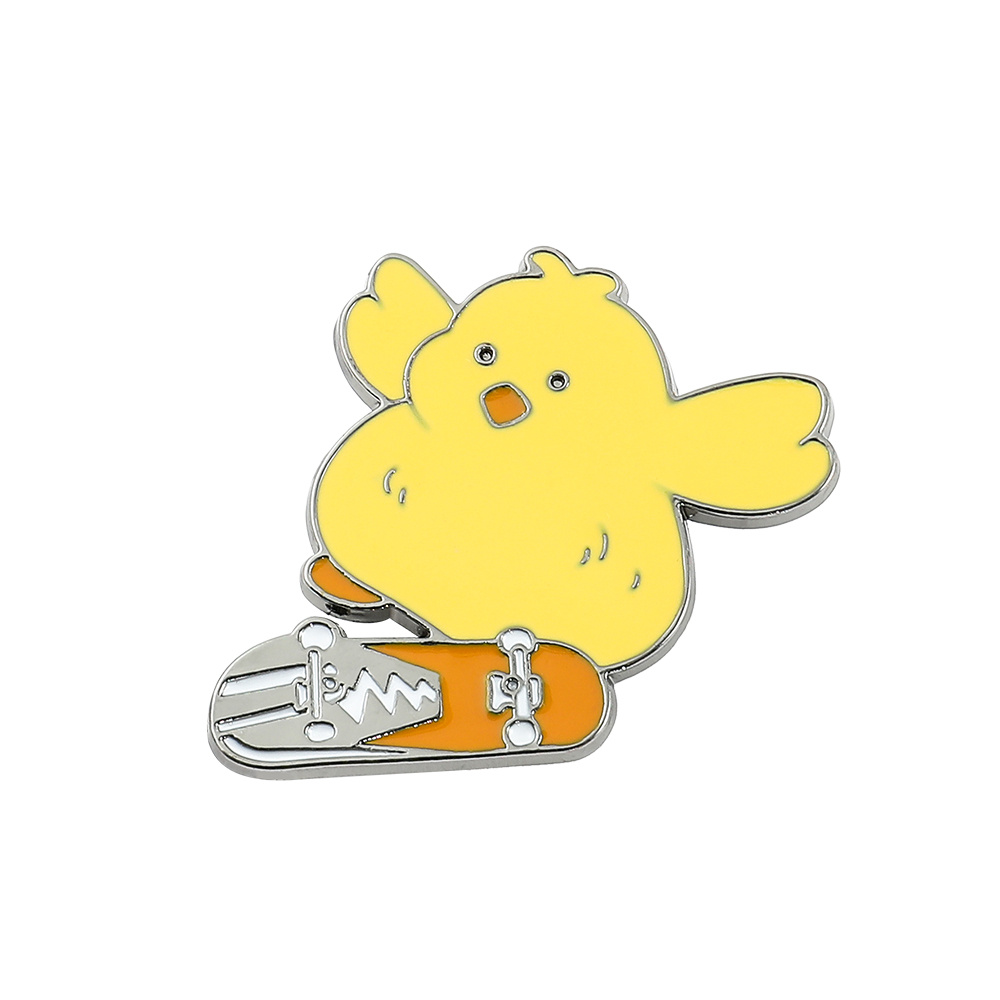 Funny little duck pin crown duck skateboard duck enamel brooch