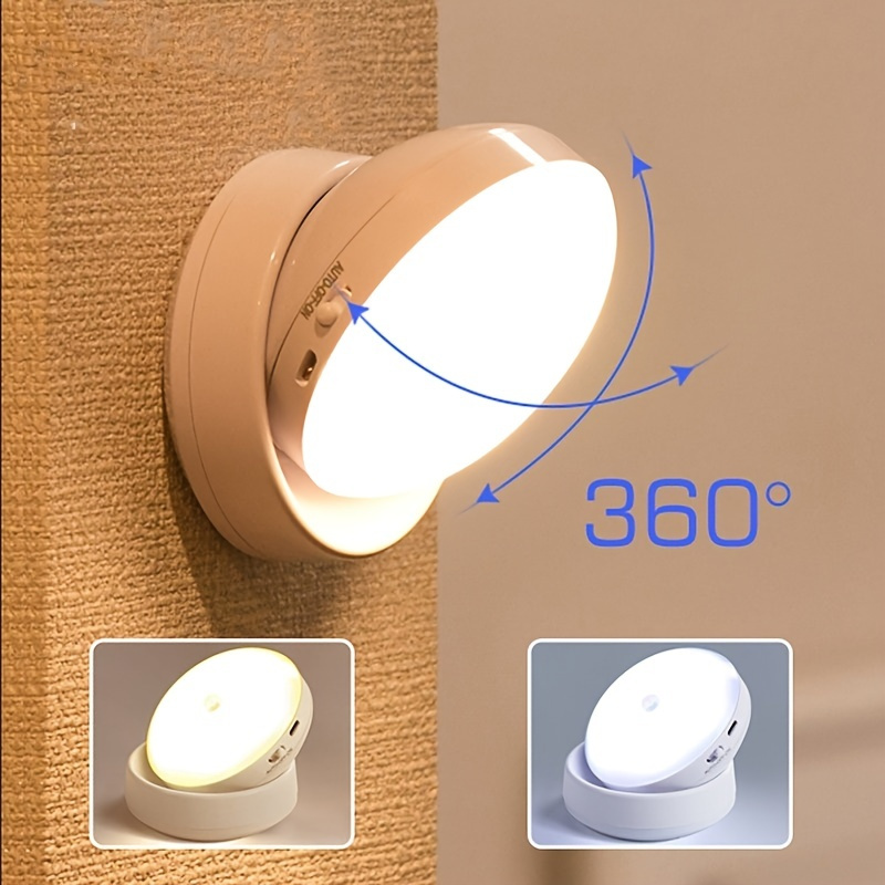 

1pc Led Motion Sensor Night Light: 360° Rotated Usb Charging, Energy-saving Led Lamps For Bedroom, Corridor, Home & Bathroom