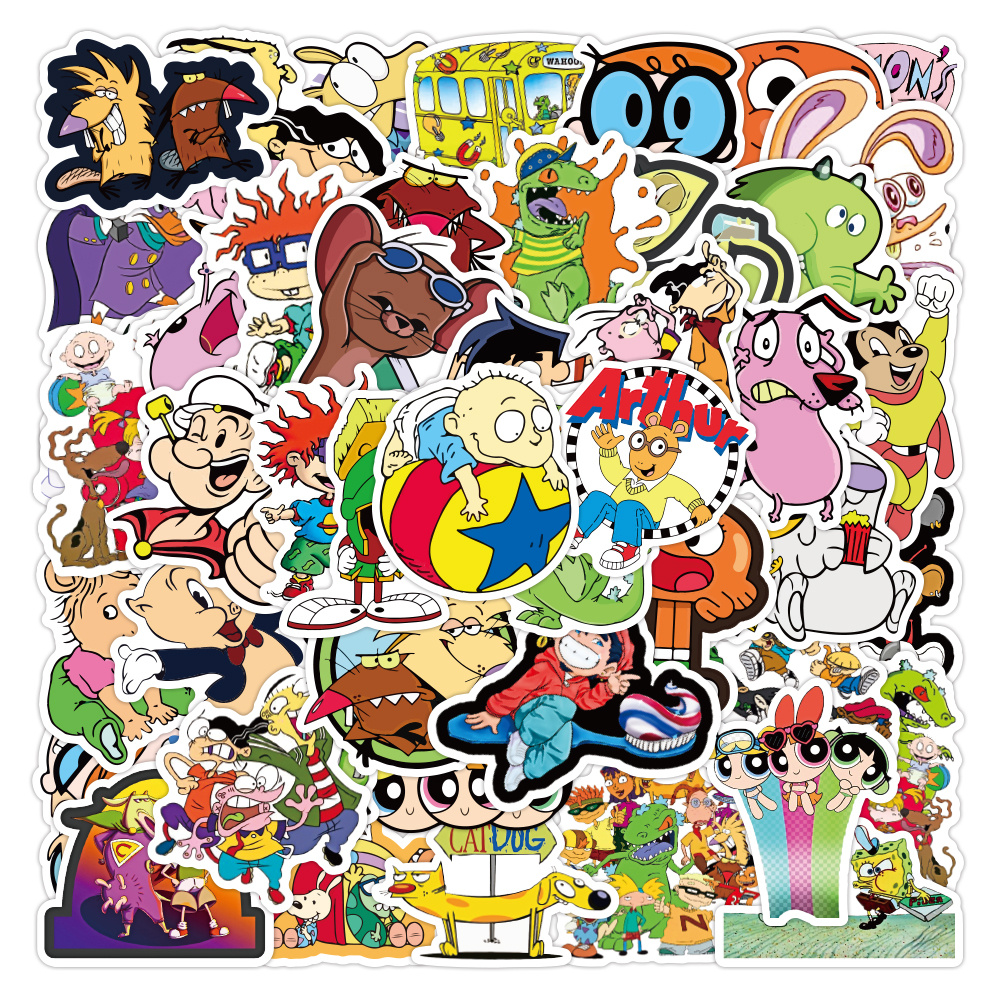 90S Cartoon Aufkleber für Laptop(50 PCS),Geschenk für Kinder Teens  Erwachsene Jungen,Wasserdichte Aufkleber für Wasserflaschen,Vinyl Stickers  für Scrapbook,Skateboard,Auto: : Spielzeug