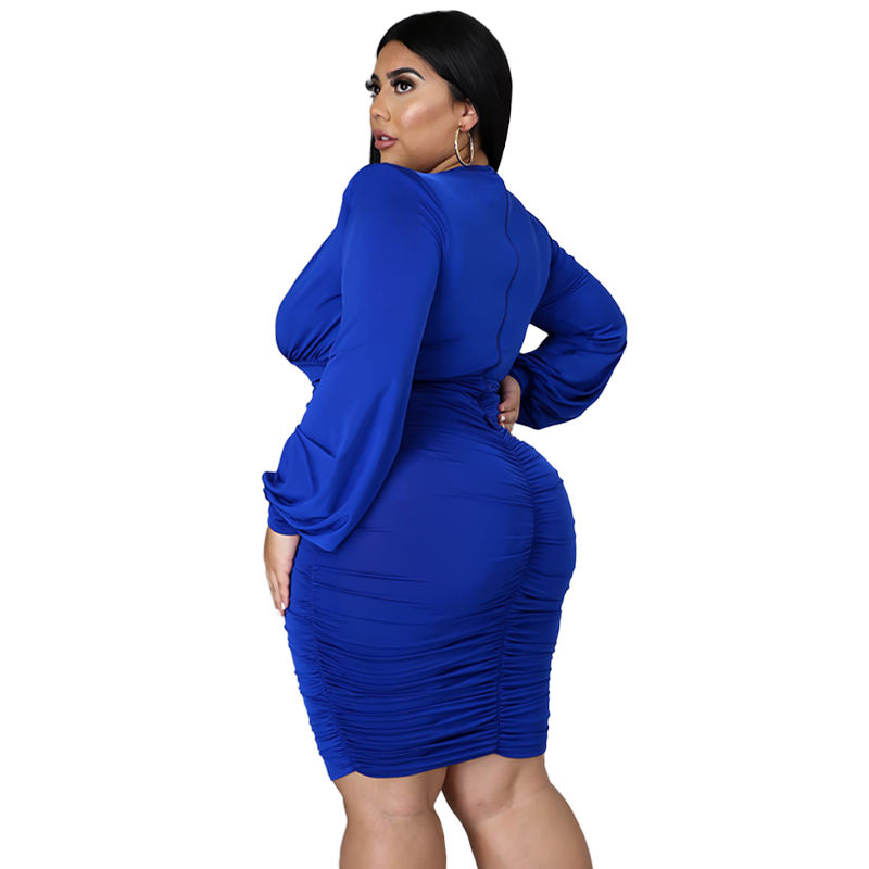 Plus Size Sexy Dress Womens Plus Plain Long Sleeve Deep V Neck