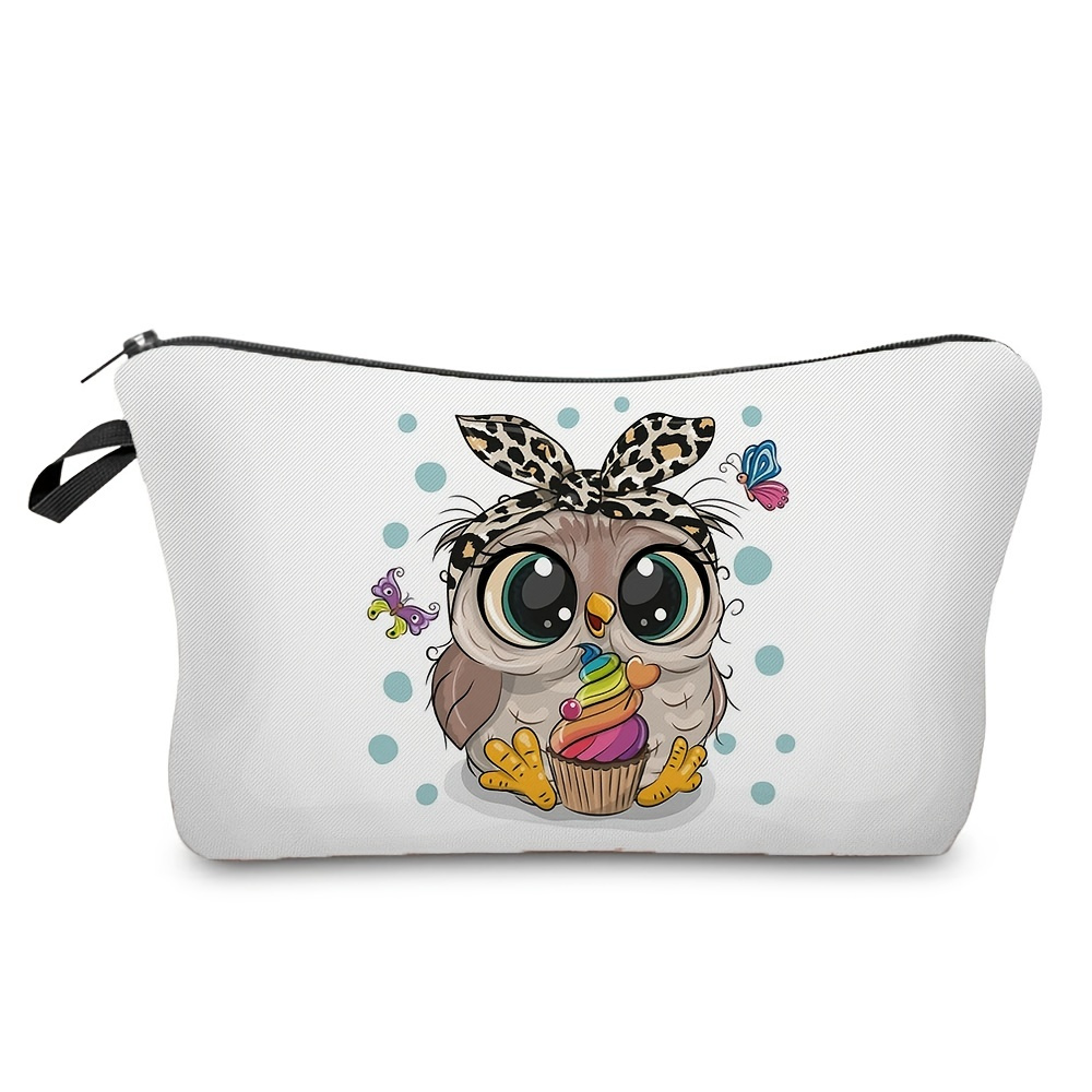 Cute Owl Pattern Cosmetic Bag, Portable Foldable Makeup Storage Organizer, Toiletry Wash Bag With Zipper